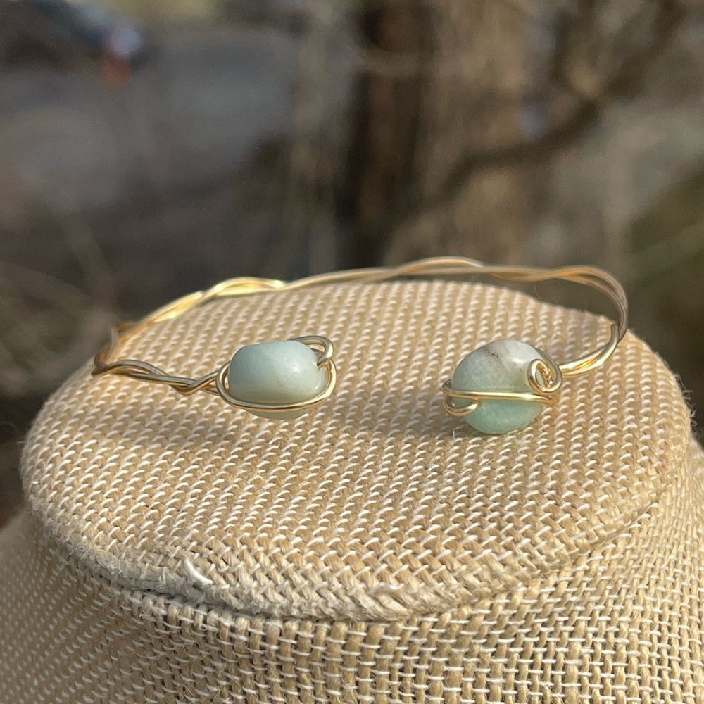 Pale blue Amazonite wire bracelet